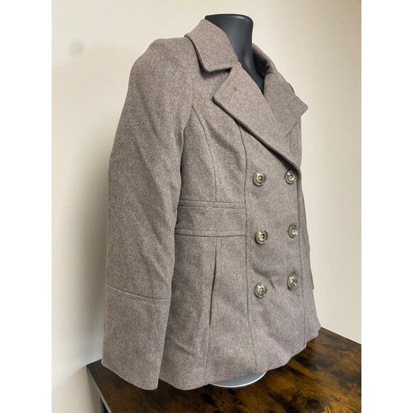 London Fog Women's Taupe Heather Double Breasted Peacoat Plaid Scarf Size PM NWT - Picture 3 of 7